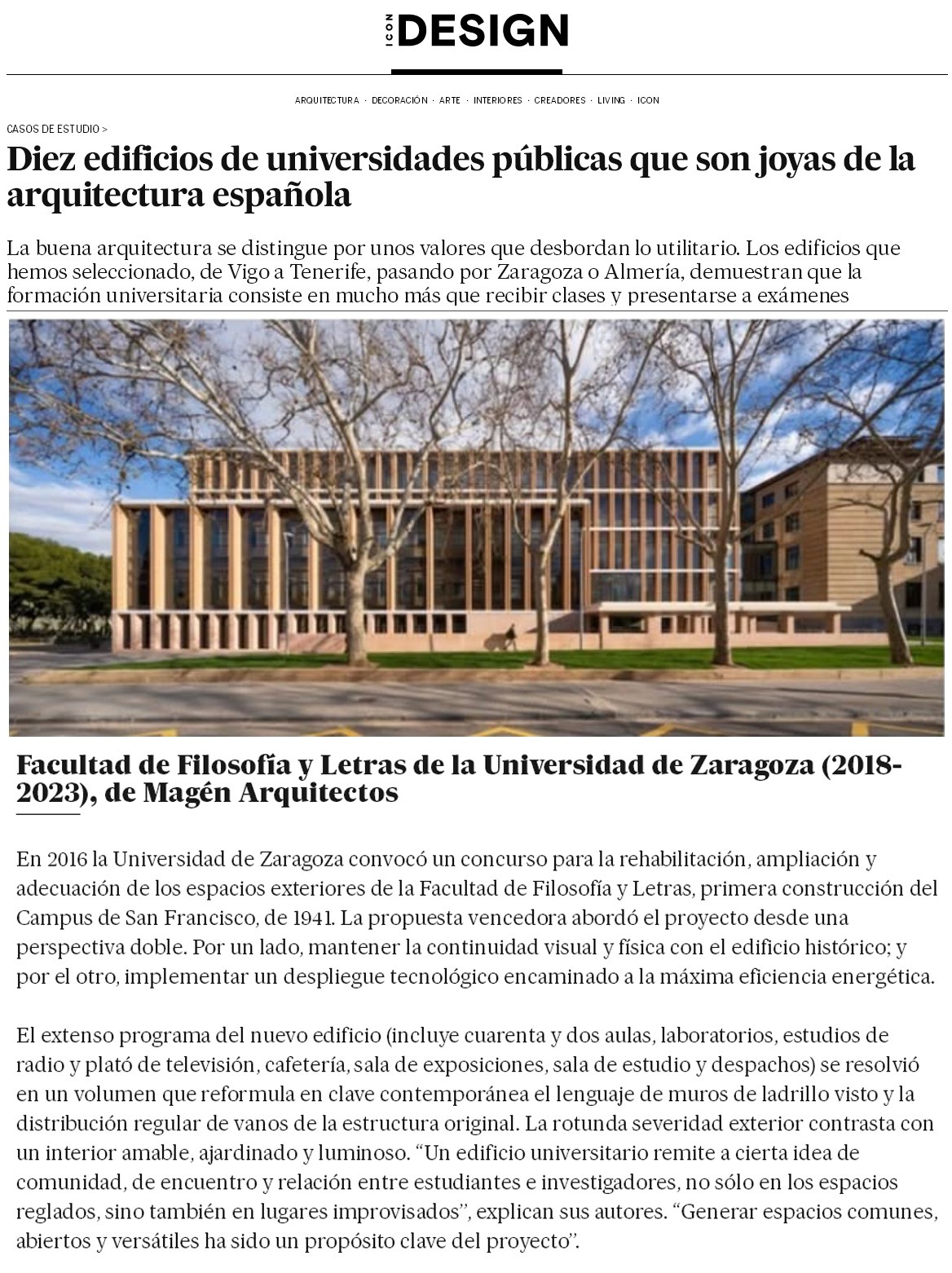 La Facultad de Filosofía y Letras, en ICON - Magén Arquitectos